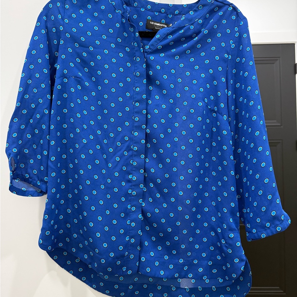 Liz Claiborne Blue and Green Polka Dot Blouse